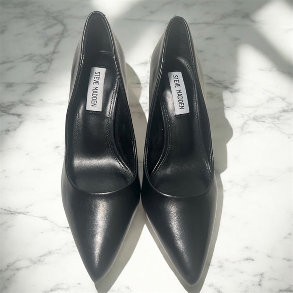 Steve Madden Women's 6 Black Leather Pointed Toe Stiletto High Heel Pumps‎ Dress